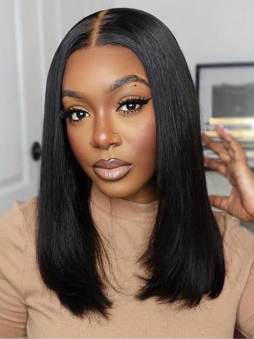 16” Black #1B Straight 9x6 Tpart Bob Glueless Wig 100% Human Hair #218